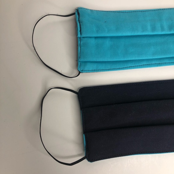 2 Handmade Unisex Black Blue Cotton Face Masks NEW - Picture 2 of 8